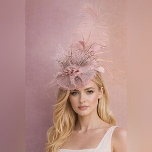 Kentucky Derby Hat KY Oaks Fascinator Pink Organza Feather Floral Statement